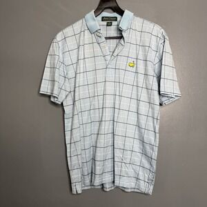 Masters Amen Corner Blue Plaid Cotton Casual Golf Polo Shirt Mens Small Logo